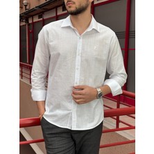 İnpool Erkek, Gömlek Yaka, Regular Fit, Pamuklu, Keten Dokuma, Old Money Culture, Nakış Detaylı Gömlek G10