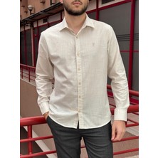 İnpool Erkek, Gömlek Yaka, Regular Fit, Pamuklu, Keten Dokuma, Old Money Culture, Nakış Detaylı Gömlek G10
