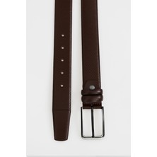 Uki Kahve Desenli Klasik Deri Kemer