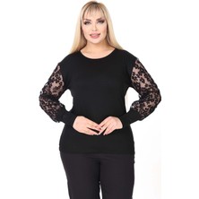 Modayız Siyah Papatya Kol Büyük Beden Bluz 27E-2639