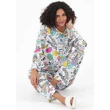 Kadın Uzun Kollu Baskılı Pijama Takımı
