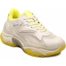 Ash Addict Beyaz Neon Sarı Rengi Deri Yüksek Tabanlı Kadın Sneaker