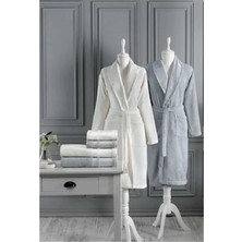 Özdilek Pamuklu 6 Parça Aile Bornoz Seti-Dory Krem Gri