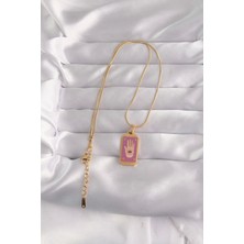 316 L Çelik Gold Renk Mor Mineli El Figür Tarot Kolye