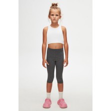 Lovetti Koyu Gri Basic Kız Çocuk Diz Altı Tayt Kapri Düz Desenli Hafif Kumaş Rahat Kesim