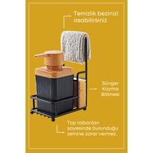 Grimor Life Metal Standlı Süngerli Tekli Siyah Ahşap Akrilik Bulaşık Deterjanı Sıvı Sabunluk 400 Ml-Bez Askılığı