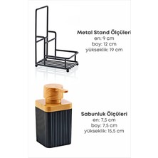 Grimor Life Metal Standlı Süngerli Tekli Siyah Ahşap Akrilik Bulaşık Deterjanı Sıvı Sabunluk 400 Ml-Bez Askılığı