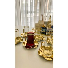 Glow Ay 6'Lı Metal Dalgalı Gold Çay Tabağı