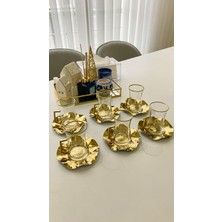 Glow Ay 6'Lı Metal Dalgalı Gold Çay Tabağı