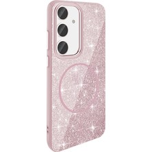 ZORE Galaxy S23 Fe Kılıf Magsafe Şarj Özellikli Parlayan Simli Zore Okso Kapak - Pembe
