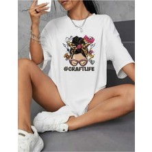 Woodroffe Craftlife Baskılı Kadın Salaş Oversize Boyfirend T-Shirt