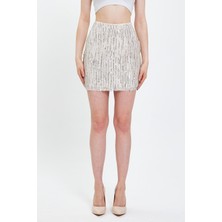 Ekru Pul Payet Işleme Mini Etek