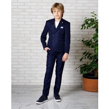 Erkek Çocuk Takım Elbise Lacivert Spor 3 Lü Takım Pantolon Tişort Ceket 6-14 Yaş