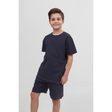 Perendi Waffle Dokulu Cepli Tshirt ve Şort Erkek Çocuk Takım Füme