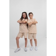 Perendi Waffle Dokulu Cepli Tshirt ve Şort Erkek Çocuk Takım Bej