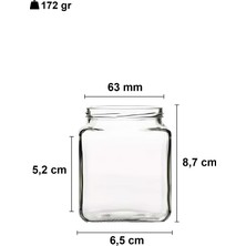 Afracam 250 ml Metal Siyah Kapaklı Kare Kavanoz 250 cc Şeffaf Köşeli Kavanoz 20 Adet