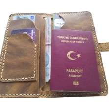 Semiramis Apollon Model El Yapımı Vintage Taba Renk Hakiki Crazy Deri Pasaport Kılıfı Pasaportluk