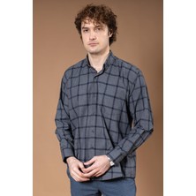 Erkek Uzun Kollu Klasik Regular Kalıp Kareli Organik Pamuk Baba Gömlek 8150