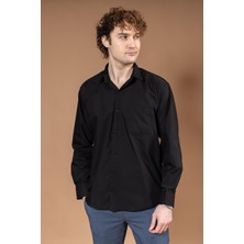 Erkek Klasik Düz Dakron Uzun Kollu Regular Kalıp Baba Kumaş Gömlek 8130