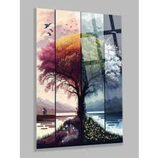 Taulart Harika Dört Mevsim Ağaç Tasarımı Ev, Ofis, Hediyesi Cam Tablo