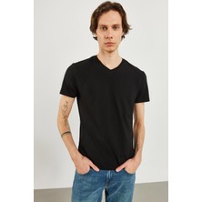 Erkek Nick Siyah V Yaka Slim Fit Basic Tişört