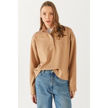 Molly Yakası Çıt Çıtlı Sweatshirt - Taba