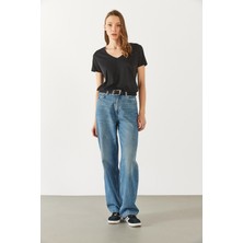 Boyfriend V Yaka Regular Fit Modal Tişört(Tencel)(Tm) - Siyah