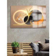 Taulart Gold Detaylı Geyik Soyut Harika Tasarım Lüks Kırılmaz Cam Tablo 4 mm  Ev Iş Yeri Ofis Hediyesi Tablo