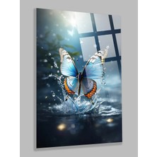 Taulart Harika Mavi Kelebek Tasarımı Ev, Ofis, Hediyesi Cam Tablo