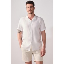 Erkek Kısa Kollu Fildişi Müslin Gömlek