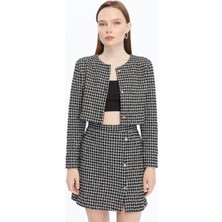 Ekose Tüvit Blazer Ceket Mini Etek Takım