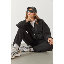 Brenna Paçası Lastikli Şardonlu Eşofman Altı - Siyah