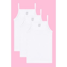 Kız Çocuk Ip Askılı Atlet Beyaz 3'lü %100 Pamuk Ribana Yumuşak ve Esnek Kumaş