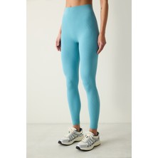 Penti Mavi Yüksek Bel Dikişsiz Fitilli Tayt