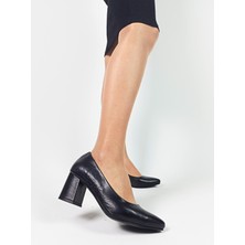 Gdt Ayakkabı Deri Siyah Renk Kalın Topuk Kadın Stiletto