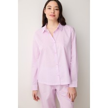Penti Pamuklu Düğmeli Maya Pamuklu Gömlek Pantolon Lila Pijama Takımı