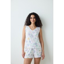 Love More Printed Çok Renkli  Atlet Pijama Üstü