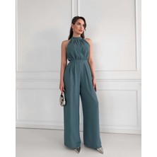 Esra Helvacı Çağla Yeşili Halter Yaka Uzun Tulum