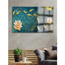 Taulart Gold Detaylı Balıklar Tasarımı Lüks Kırılmaz Cam Tablo 4 mm  Ev Iş Yeri Ofis Hediyesi Tablo