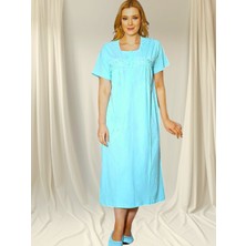 Kısa Kol  Pamuklu Gecelik Anne Geceliği Mavi