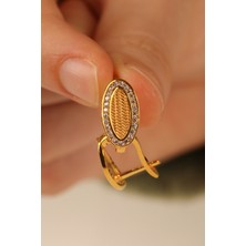 ÇGK KUYUMCULUK Taşlı Hasır Altın Küpe CGKKP0149