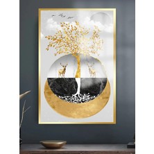 Taulart Gold Detaylı Geyik Harika Tasarım Lüks Kırılmaz Cam Tablo 4 mm  Ev Iş Yeri Ofis Hediyesi Tablo