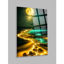 Taulart Ultra Yüksek Çözünürlüklü Kırmızı Yeşil Kumsal Görseli Ev, Ofis, Hediyesi Cam Tablo