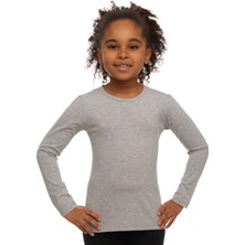 Açık Gri Basic Mevsimlik Likralı Uzun Kollu Kız Çocuk Tişört