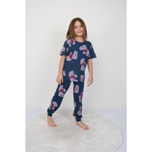 Bunny Hopp Kız Çocuk %100 Pamuk Yazlık Kısa Kollu Pijama Takımı - Kalp Desenli