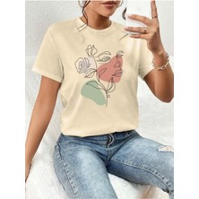 Medinenur Portre Baskılı Basic T-Shirt