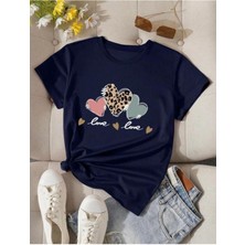 Kalp Baskılı Basic T-Shirt