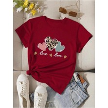 Kalp Baskılı Basic T-Shirt