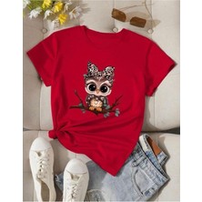 Sevimli Baykuş Baskılı Basic T-Shirt