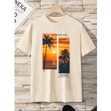 Gün Batımı Baskılı Basic T-Shirt